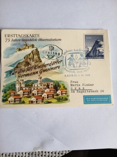 Rakousko 1961 – Ersttagskarte 75 let observatoře Sonnblick, přeprava vrtulníkem, FDC