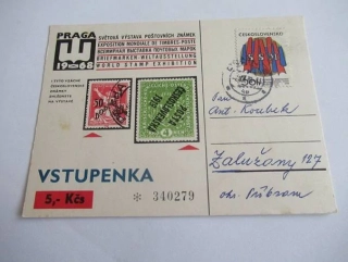 Praha - Vstupenka - Světová výstava poštovních známek - 1968