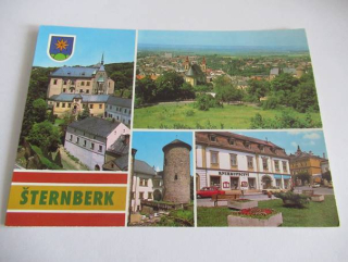 Šternberk - zámek, pohled na město, nádvoří zámku, náměstí Rudé armády
