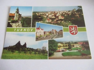 Turnov - Zámek, Hrubá skála, celkový pohled, náměstí, Trosky, Sedmihorky