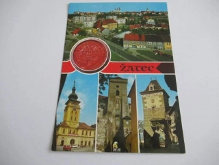 Žatec - celkový pohled, městská pečeť, radnice..