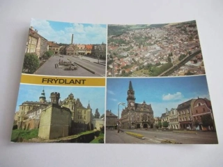 Frýdlant -Náměstí Vítězného února, letecký pohled, hrad a zámek..