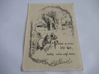 M. Aleš - Děti se sněhulákem a kůň
