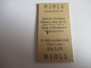 Český Brod B - Golčův Jeníkov - Mirošovice u Rataj nad Sázavou - přes Velim-Ratboř - Valy u Přelouče - Zbraslavice