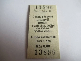 Pardubice B - Česká Třebová - Litomyšl - Radim - Týniště nad Orlicí - přes Plchůvky - Velké Zboží