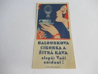 Secesní reklamní účtenka Balounkova cikorka – Elegantní dáma s šálkem (cca 1910–1920)