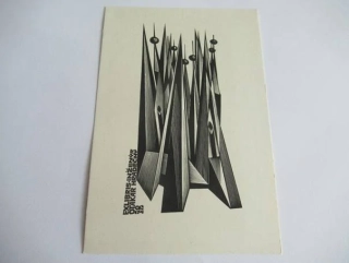 Originální Exlibris Ing. Otakar Hradečný – Anatolij Kalašnikov (Moskva, 1971) – Dřevoryt X2, 15x10,5 cm