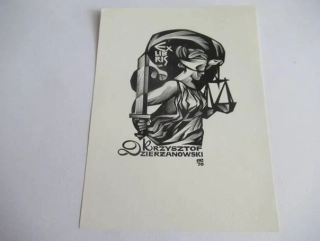 Originální Exlibris Krzysztof Dzierżanowski – Anatolij Kalašnikov (1967) – Dřevoryt X2, bez signatury 12,5 x 9,5 cm