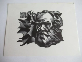 Originální exlibris 13,5 x 10 cm – Luc van den Briele (1973) – Anatolij Kalašnikov - Dřevoryt