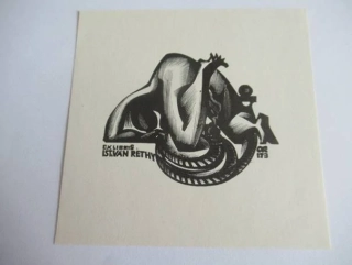 Originální exlibris 9,5 x 9,5 cm – István Réthy (1973) – Anatolij Kalašnikov - Dřevoryt