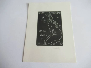 Originální signované exlibris 11,5 x 8,5 cm – P. E. Lévy – Jocelyn Mercier - dřevoryt