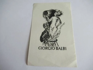Exlibris Giorgio Balbi – Chimie Mon Amour! | Nelly Degouy (Belgie), rok 1947, originální dřevoryt