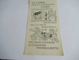 Originální velký exlibris 17,5 x 9,5 cm – Francisci Rudolphi Čebiš (1945) – Oldřich Menhart - originální zinkografie