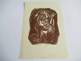 Originální velký dřevoryt 15 x 10,5 cm – Fons Felicitatis – Remo Wolf