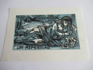Originální velký exlibris 15 x 10,5 cm – Lou Asperslag – Jan Battermann