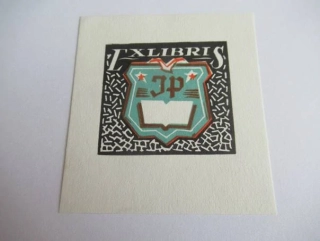 Originální dvoubarevný exlibris 7,6 x 5 cm – Iniciály JP (1971) – Lev Beketov