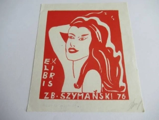 Originální dvoubarevný exlibris 12,5 x 11 cm – Zbigniew Szymański / Ženský akt – Vlastní tisk autora