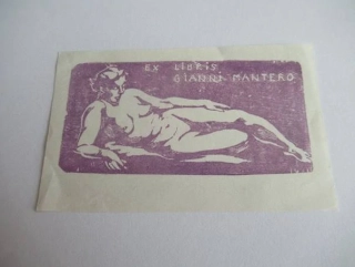 Originální grafika Exlibris 9,5x5,5 cm pro Gianni Mantero – A. J. Poljaleon (1967, Leningrad)