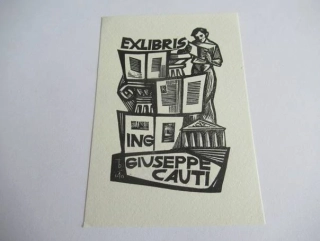 Sběratelské exlibris Ing. Giuseppe Cauti, 10,5 × 7,5 cm – Oriol Diví (Španělsko)
