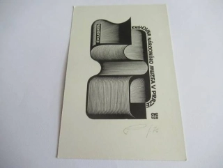 Anatolij Kalašnikov – Signované originální exlibris Knihovny Národního muzea v Praze (13 × 9 cm)