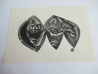 Originální exlibris Anatolij Kalašnikov, 10,5 × 7 cm – XII. mezinárodní kongres Como 1968 pro Ing. Gianni Mantero