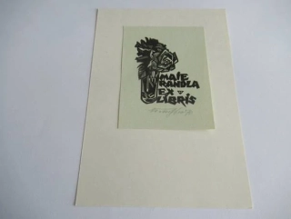 Exlibris Maie Randla – Růže | Väino Tõnisson (Estonsko), signovaný dřevoryt 1970, 15x10,5 cm