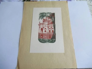 Exlibris Dr. O. Mařík (Divadlo Plzeň) | M. Fils (Otakar Mařík), barevný dřevoryt, list 20,5x14,5 cm