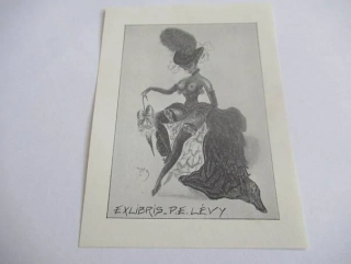 Erotické exlibris P.E. Lévy – Dáma se slunečníkem | Alberto Coppa, signováno na rubu, 9,5x7 cm