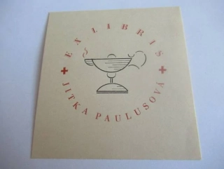 Medicínské exlibris Jitka Paulusová | Antonín Bucháček, válečný typografický tisk 1942, 7,5x7 cm