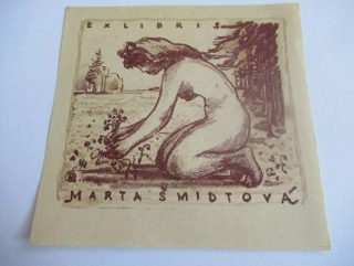 Originální Litografie Exlibris Marta Šmidtová – Oldřich Karel 1944 (11 x 10,5 cm)