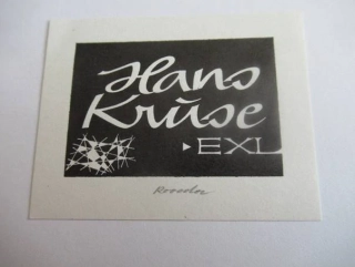Originální Linoryt Exlibris Hans Krüse – Roland Roveda 1970 (6,5 x 5 cm)