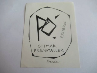 Originální Linoryt Exlibris Ottmar Premstaller – Roland Roveda (7,5 x 6 cm)