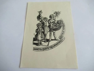 Originální Dřevoryt Exlibris Familie Verammen Děti – Hans Hauke 1957 (15 x 10,5 cm)