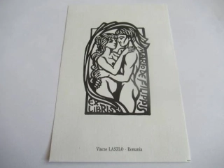 Originální Linoryt Exlibris Mario De Filippis – Motiv Objímající se milenci – Vincze László (16 x 11 cm)