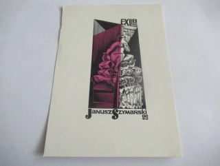 Exlibris Janusz Szymański, 1967, Anatoly Kalashnikov – X2/2 barevný dřevoryt, 14,5 × 10,5 cm