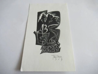 Exlibris Alfred Berger, 1969, Prof. Toni Hofer – X2 dřevoryt, 15 × 9 cm