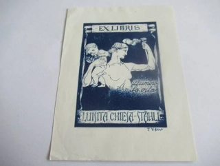Exlibris Luisita Chiesa-Stähli – T. Viganò – C3 zinkografie / tisk z hloubky, 12 × 9 cm
