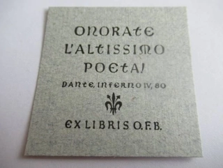 Exlibris O. F. B. (Mramorovaný papír) – Břetislav Štorm, 1943 – Knihtisk / typografie, 5 × 5 cm