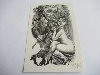Exlibris Arvid Vilms – Richard Kaljo, 1971 – Autorský signovaný dřevoryt, Ženský akt, 11,5 × 7,5 cm