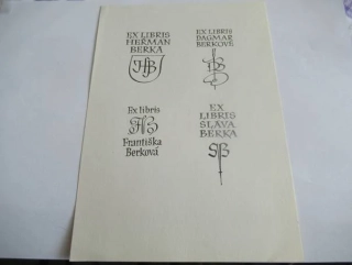 Čtyři exlibris rodiny Berkových – Oldřich Menhart, 1942–1945 – X2 původní dřevoryty (soutisk), 20 × 14 cm
