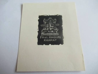Exlibris Paul Amburi Raamat, 1963, Vadim Frolov – X2 původní dřevoryt, 8 × 6,5 cm