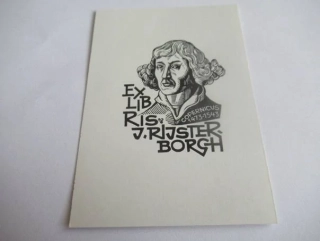 Profesionální originální Exlibris J. Rijsterborgh – Motiv Portrét Mikuláše Koperníka – Zbigniew Dolatowski (9,5x6,5 cm)