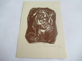 Exlibris – Fons Felicitatis – Reinhard Wolf – (1970), X3 (linoryt), erotický akt ženy – 15 x 10,5 cm