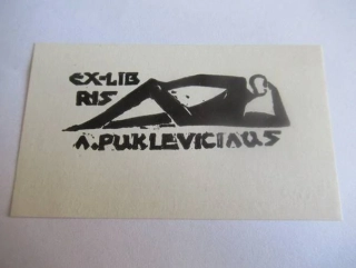 Exlibris – pro A. Puklevičiuse – S. Katauskas – (1966), X3 (linoryt), motiv ležícího mužského aktu (myslitel) – 8,5 x 5 cm
