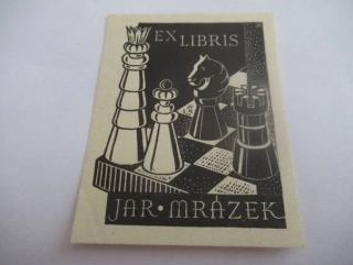 Exlibris pro Jar. Mrázka – Antonín Morávek (8x6,5 cm) – X2 (Dřevoryt)