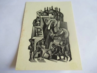 Exlibris – Anatolij Ivanovič Kalašnikov, originální dřevoryt (15,5 x 11 cm)
