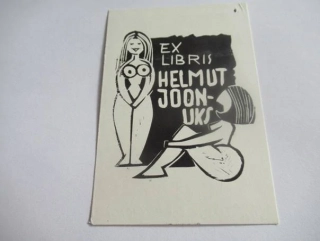 Exlibris – Helmut Joonuks – Jüri Tooming (1969) – Motiv: Dva avantgardní ženské akty, originální linoryt X3, Estonsko (10 x 7 cm)