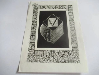 Exlibris Vang, Aleksander Sielicki, 1972 – originální tisk z hloubky C8, motiv 14. mezinárodního kongresu exlibris v Dánsku, 17,5x13 cm