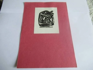 Exlibris – Meeta Läänlan – Henno Arrak – Sedící ženský akt v zamyšlení – 9×7 cm – dřevoryt (X2)