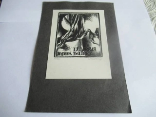 Exlibris – Josefa Doličky – Jiří Šindler – Expresivní krajina s měsícem – 14×10 cm – dřevoryt (X2)
